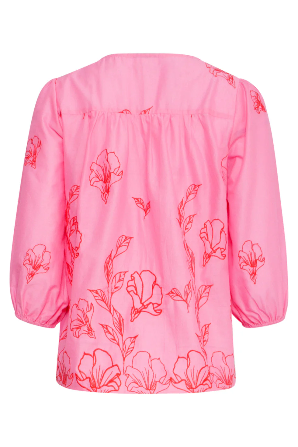 25262 Top Met Bloemenborduurselsv-Hals | Pink - Red - Image 7