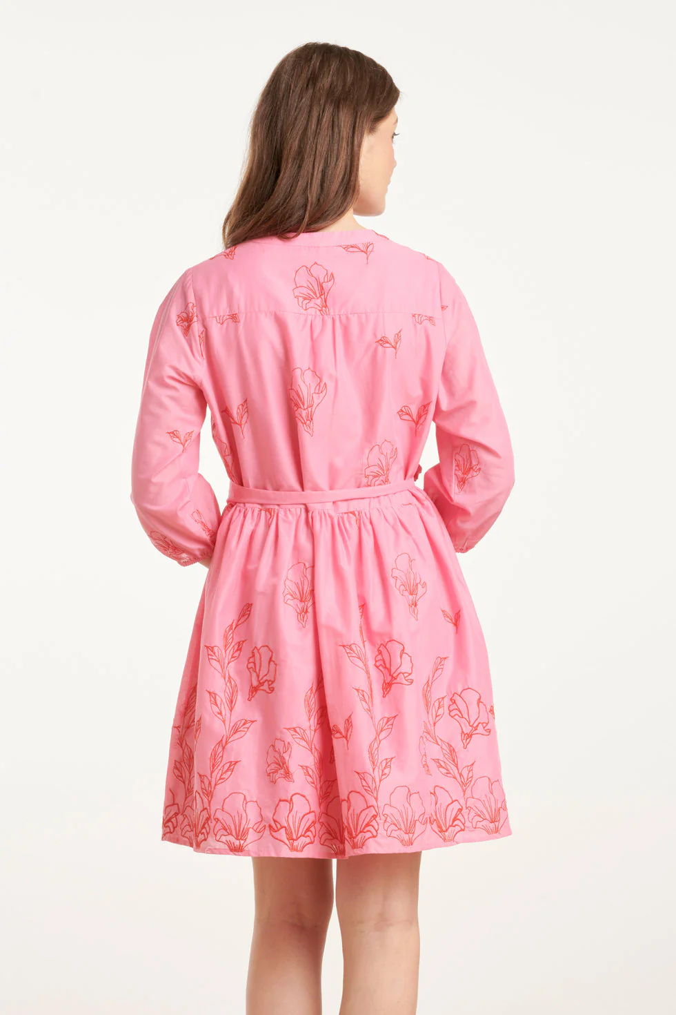 25263 Bloemen Geborduurde Korte Jurk Met V-Hals | Pink - Red - Image 6