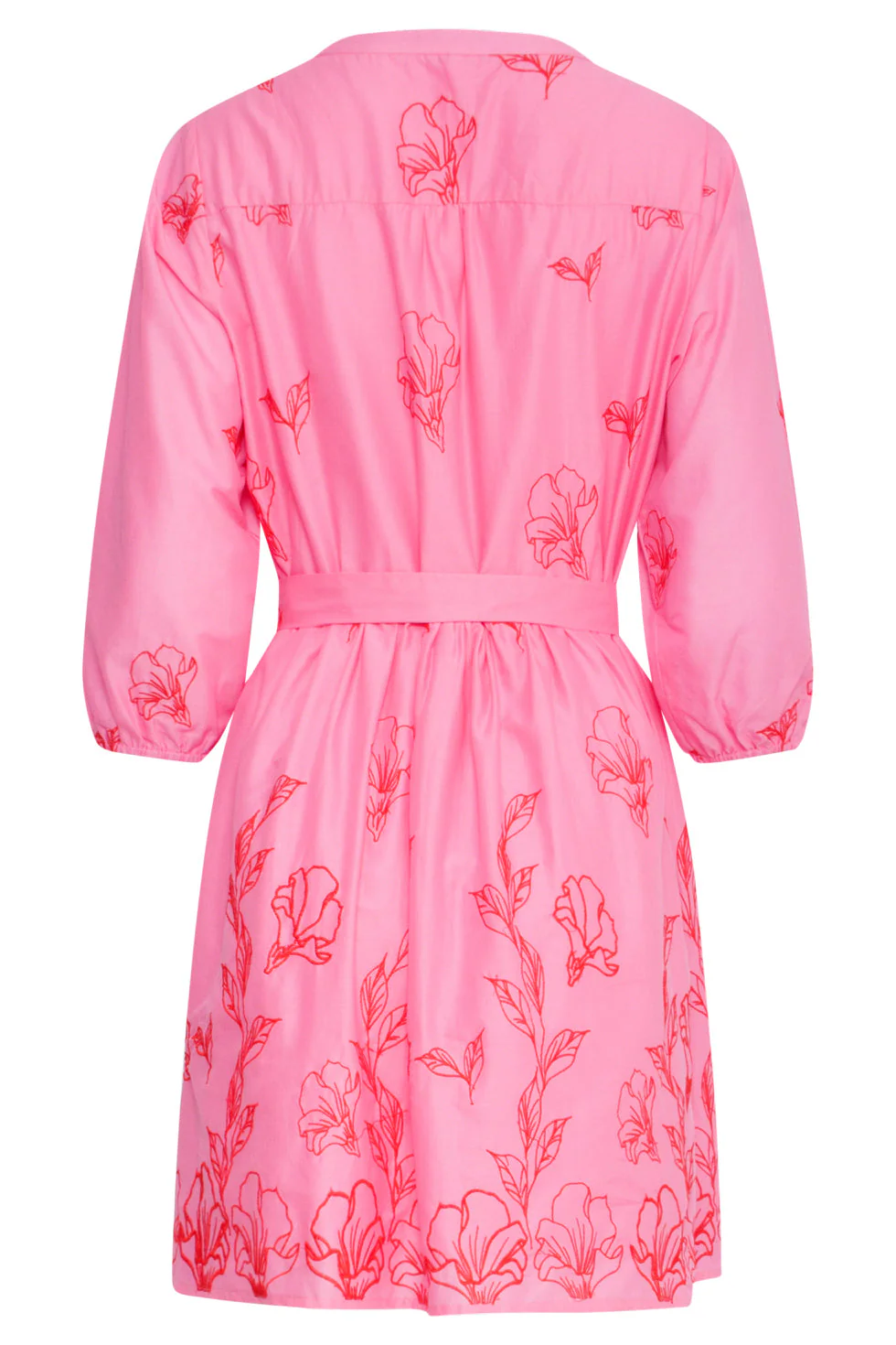 25263 Bloemen Geborduurde Korte Jurk Met V-Hals | Pink - Red - Image 7