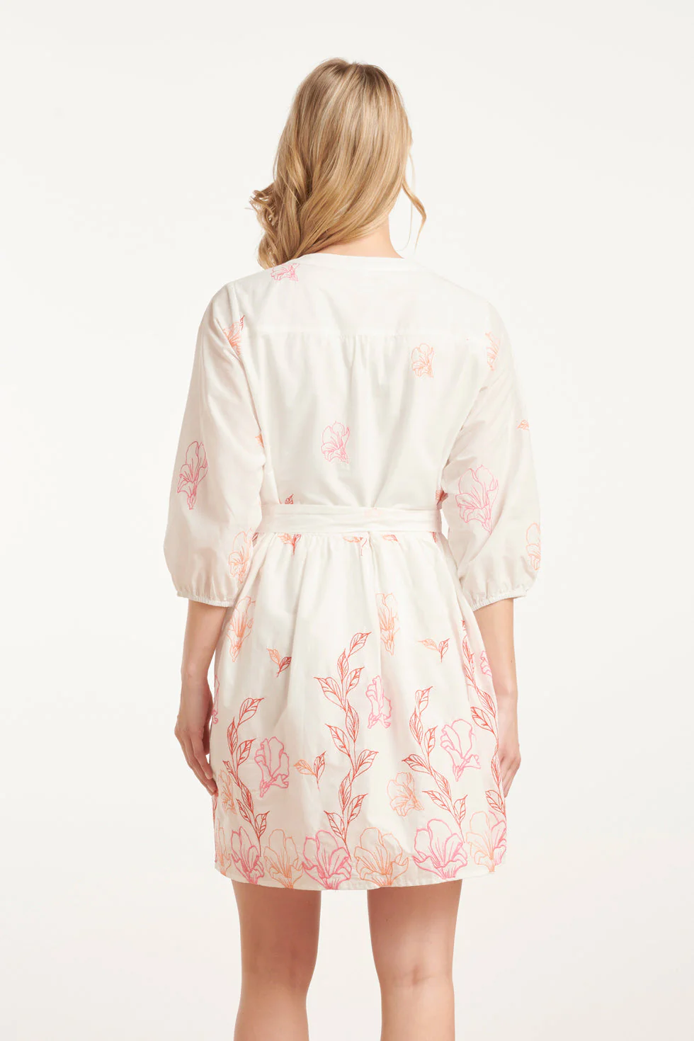 25263 Te Bloemen Geborduurde Korte Jurk Met V-Hals | White - Muticolour - Image 6