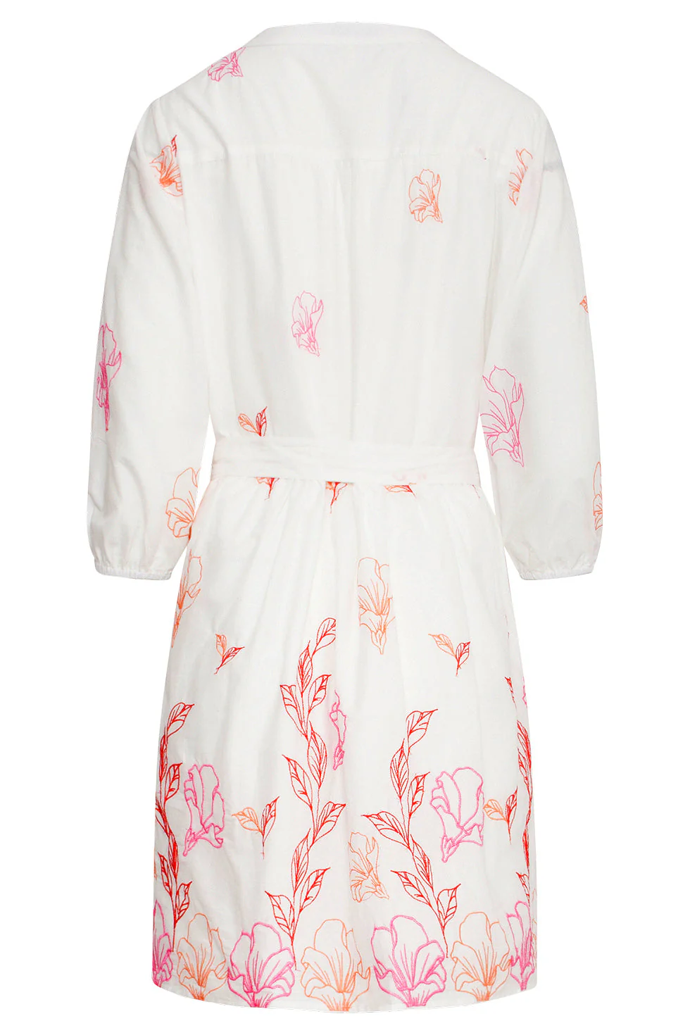 25263 Te Bloemen Geborduurde Korte Jurk Met V-Hals | White - Muticolour - Image 7