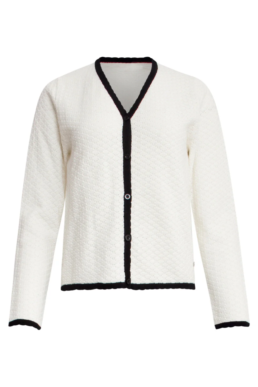 25265 Off White Knitted Cardigan Met E Contrast Details | Off White - Black - Image 2