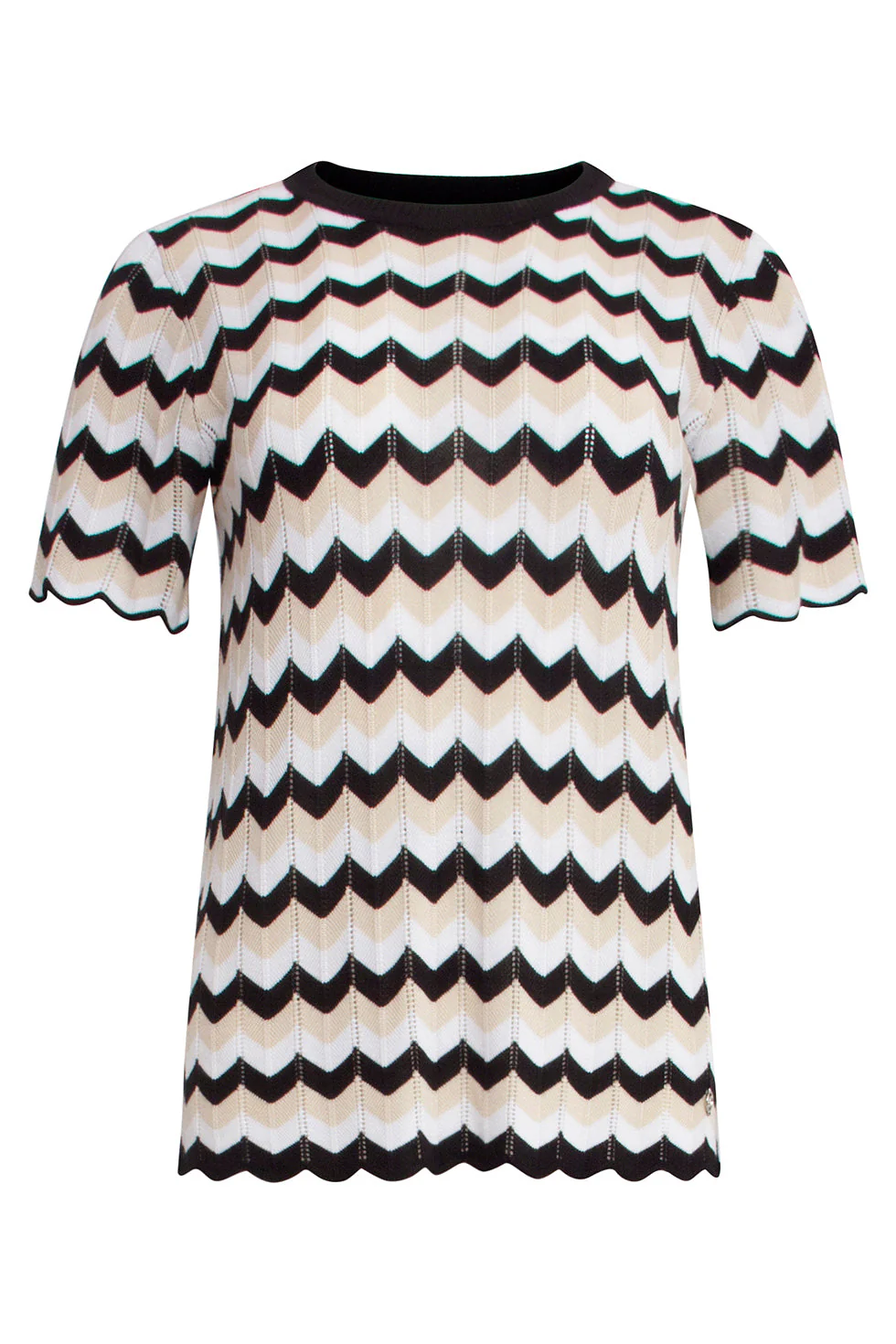 25266 Zigzag Gebreide Top, | Sand - Black - Image 2