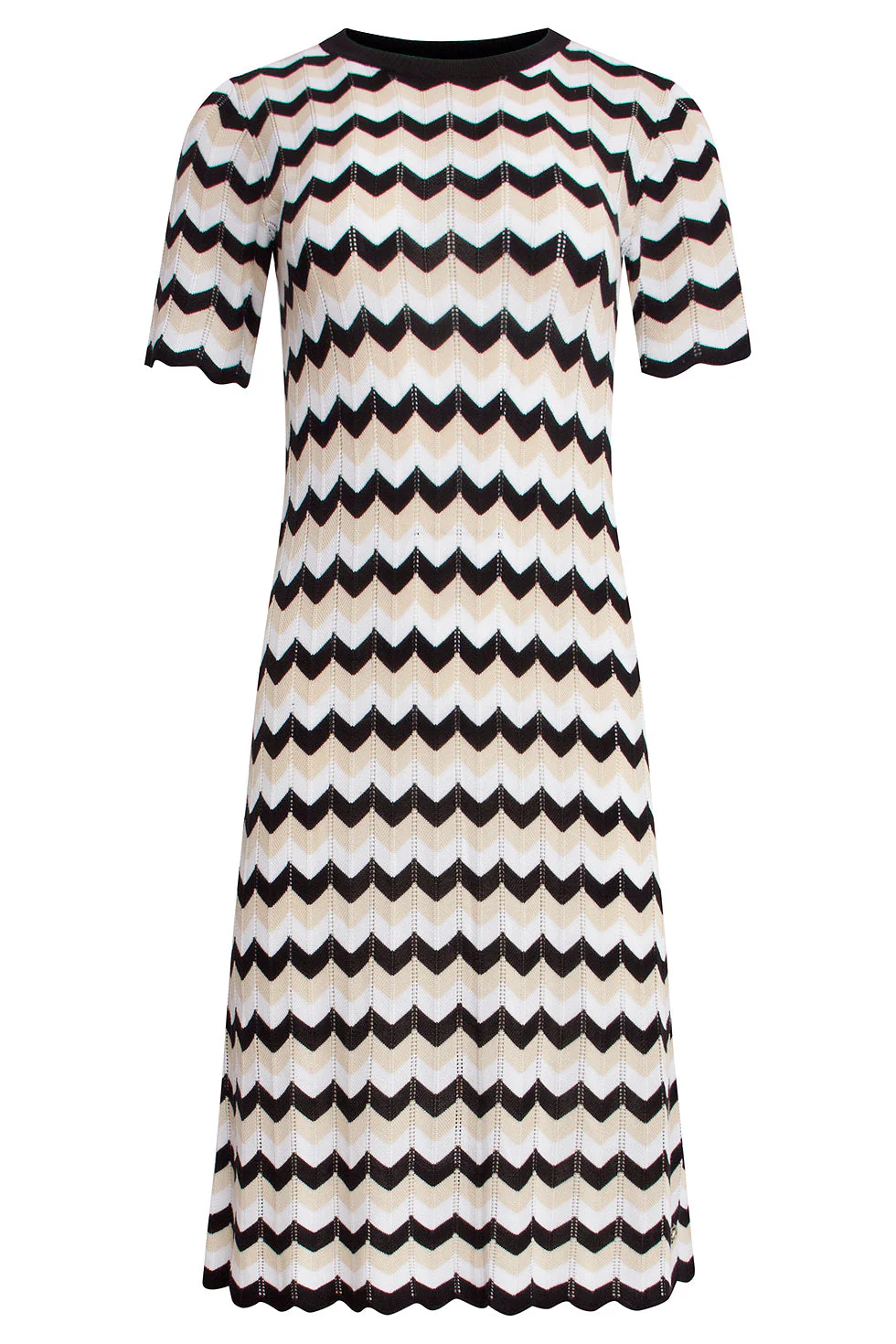 25267 Zigzag Gebreide Jurk, | Sand - Black - Image 2