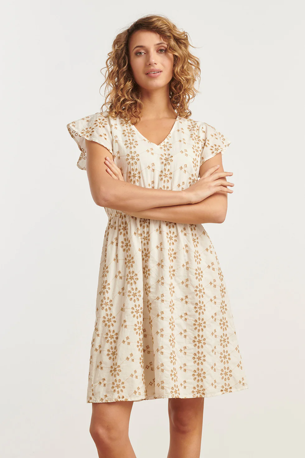 35011, Jurken | Off White - Sand - Image 3