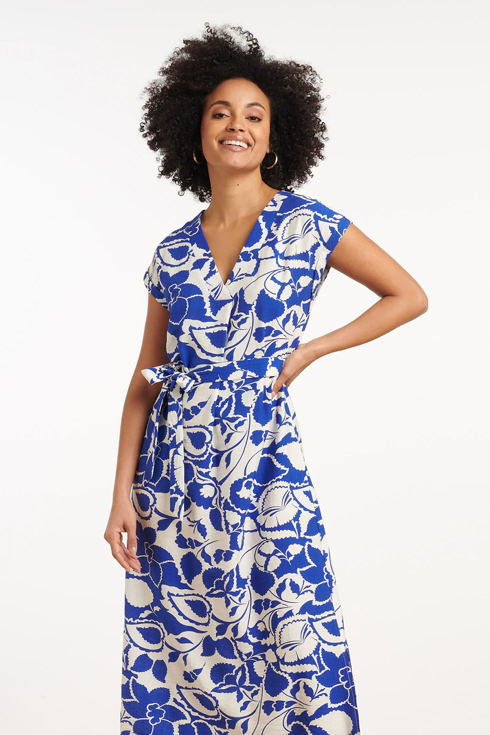 35172, Jurken | Off White - Cobalt - Image 3