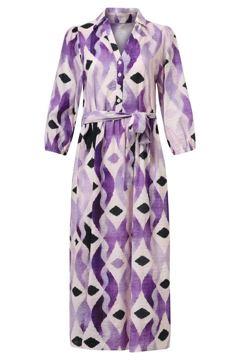 35184, Jurken | Off White - Purple - Image 2