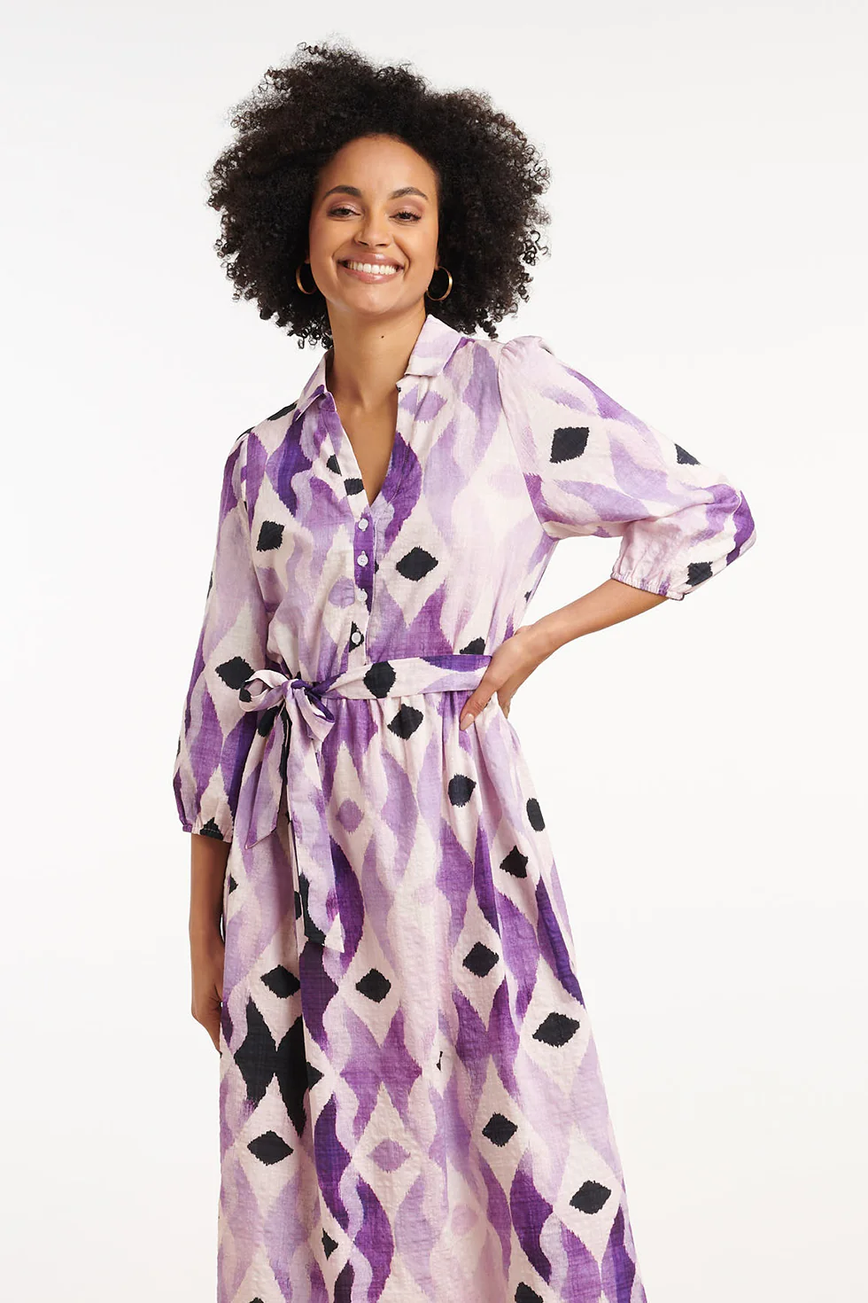 35184, Jurken | Off White - Purple - Image 3