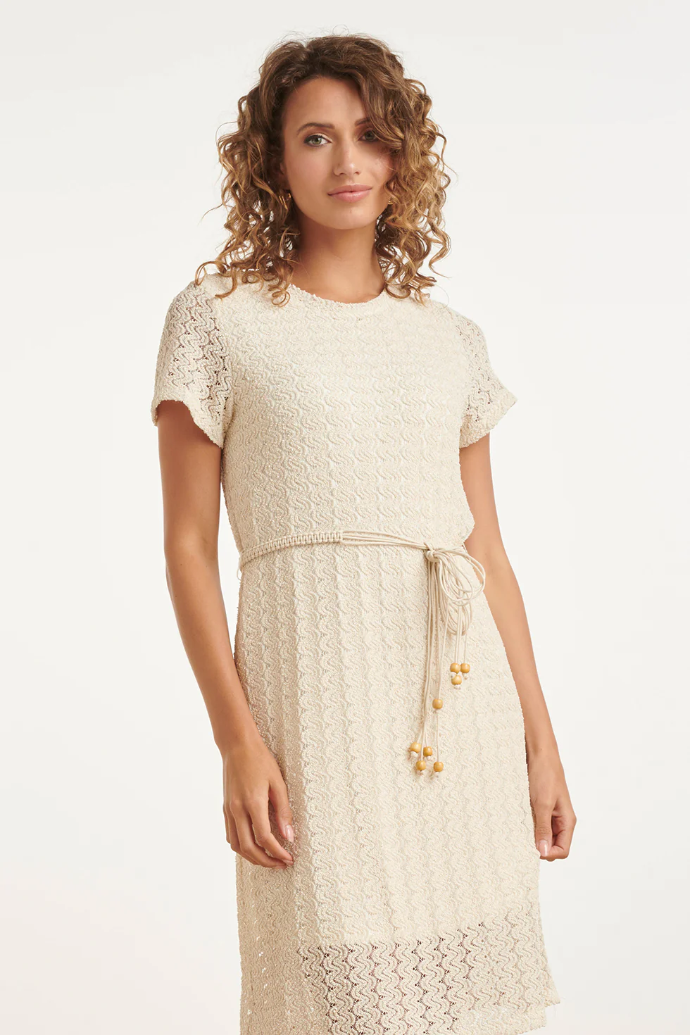A-Lijn Jurk Met Kant-Look En Sierkoord | Off White