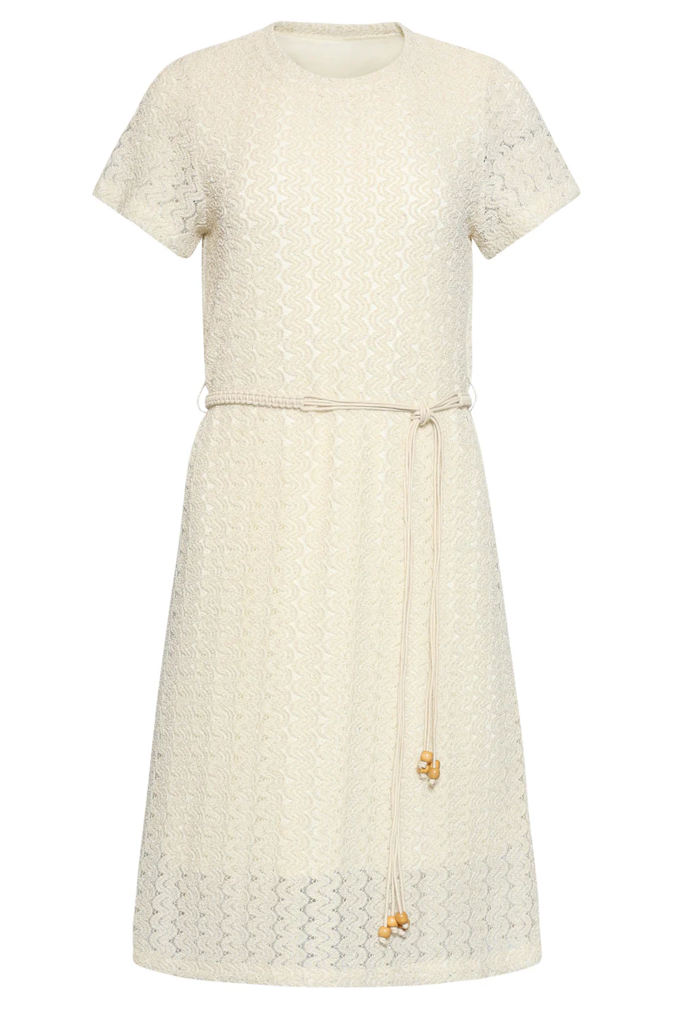 A-Lijn Jurk Met Kant-Look En Sierkoord | Off White - Image 2
