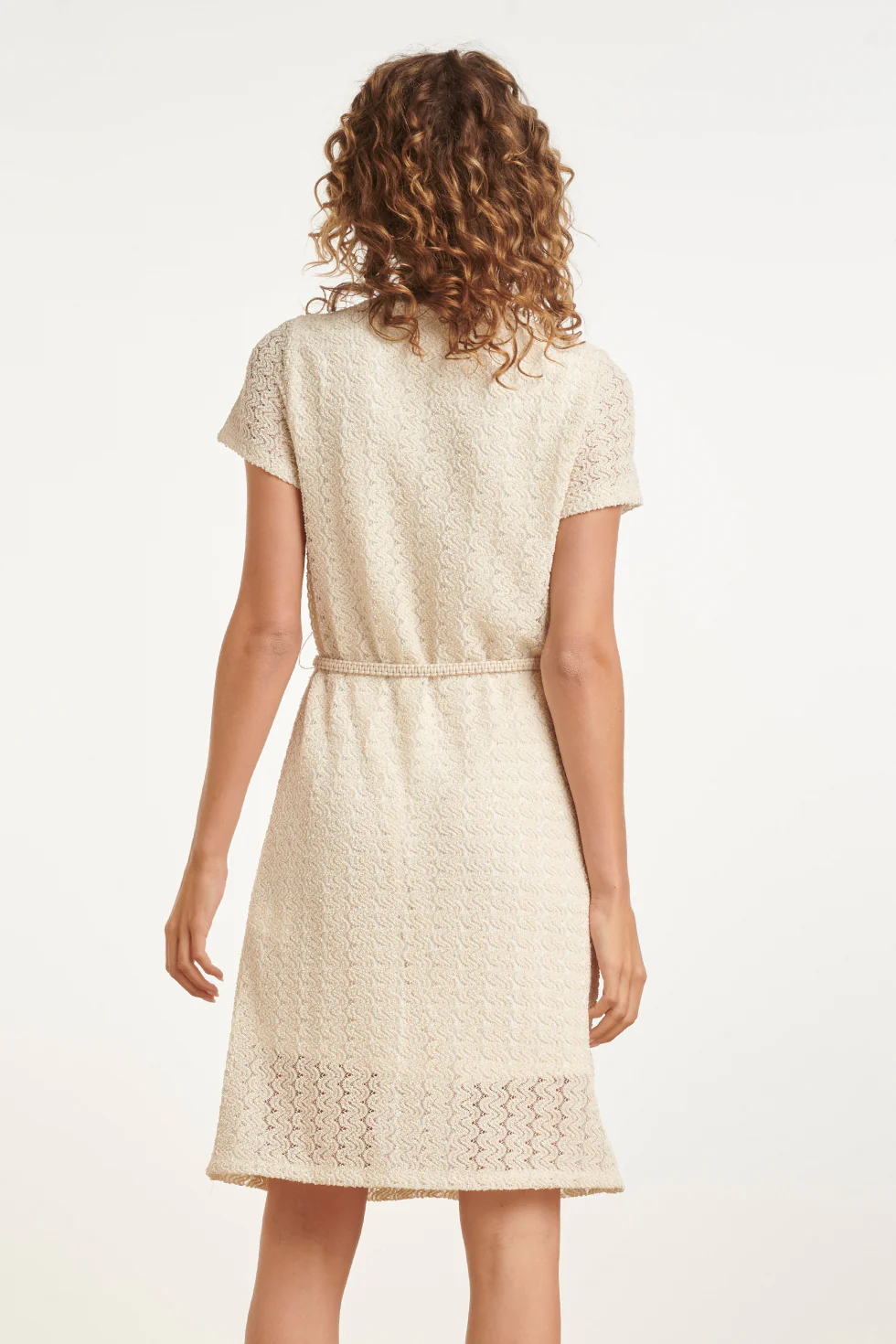 A-Lijn Jurk Met Kant-Look En Sierkoord | Off White - Image 5
