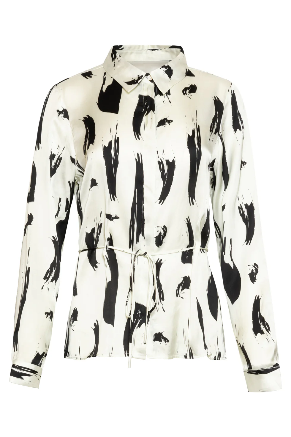 Abstracte Blouse Met Tailleceintuur | Off White - Black - Image 2