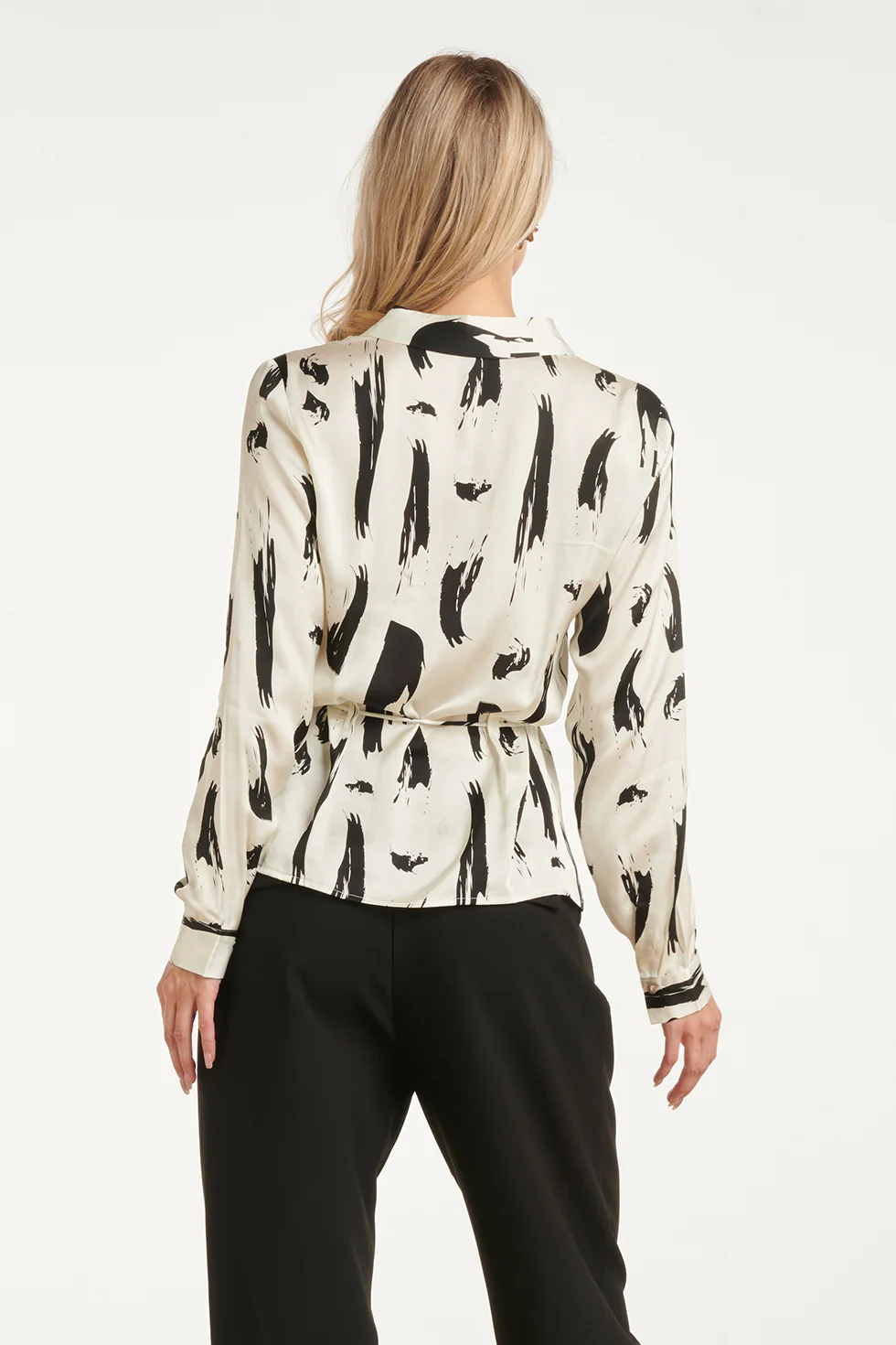 Abstracte Blouse Met Tailleceintuur | Off White - Black - Image 6