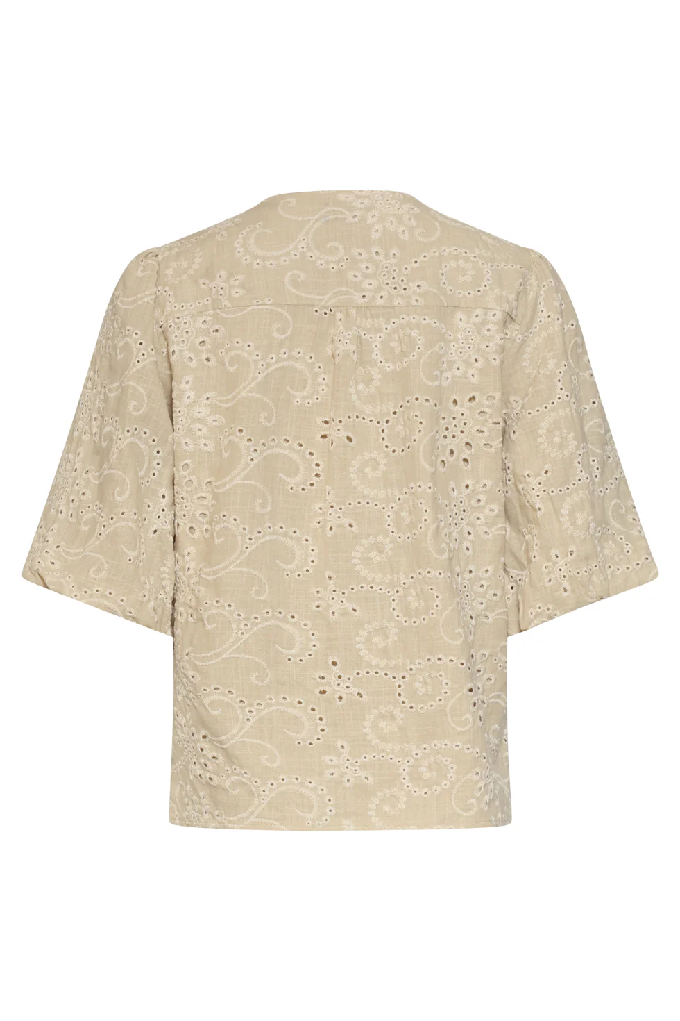 Beige Broderie Top Met Knoopsluiting | Sand - Image 13