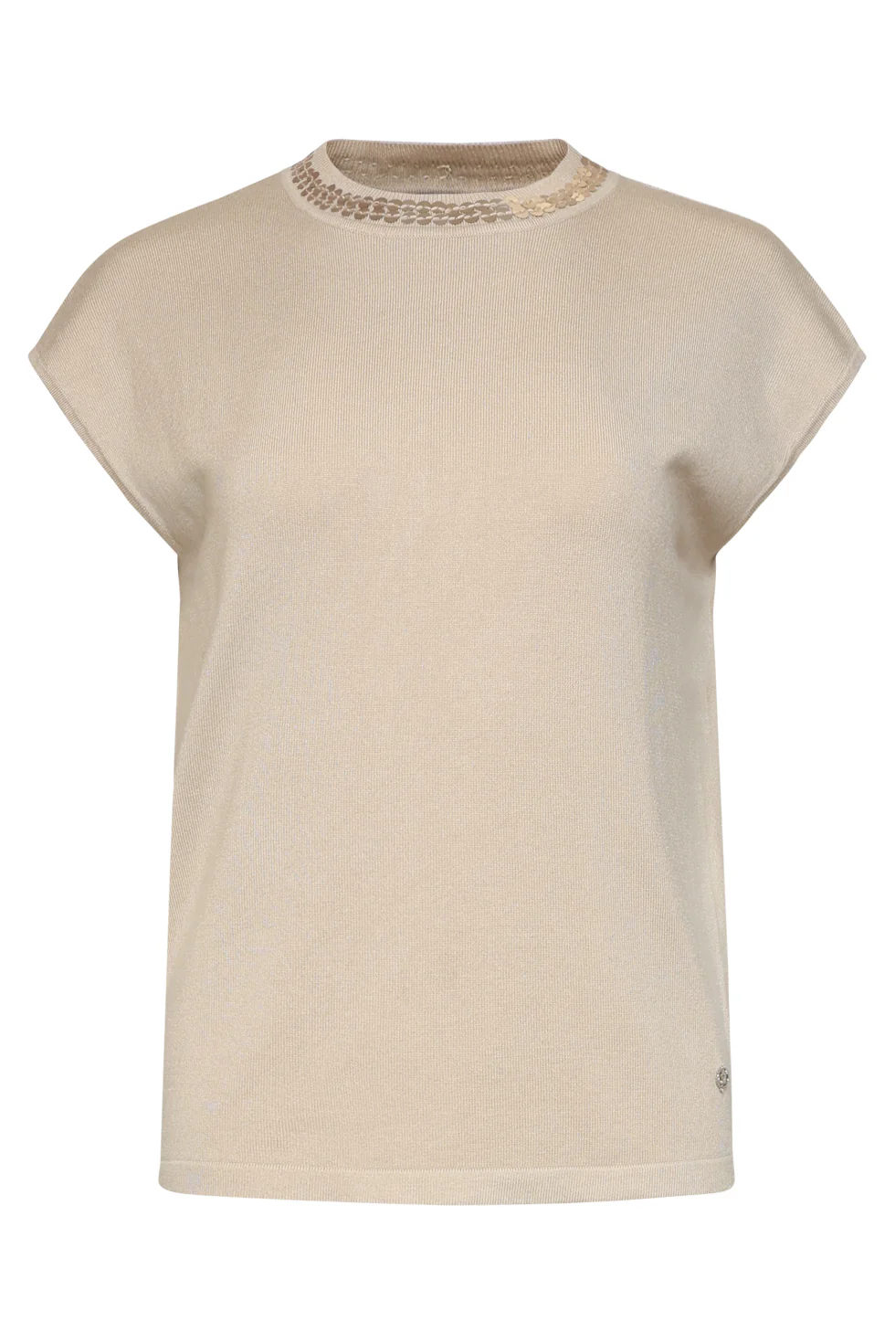 Beige Gebreide Top Met Subtiele Glans En Pailletten Hals | Sand - Image 3
