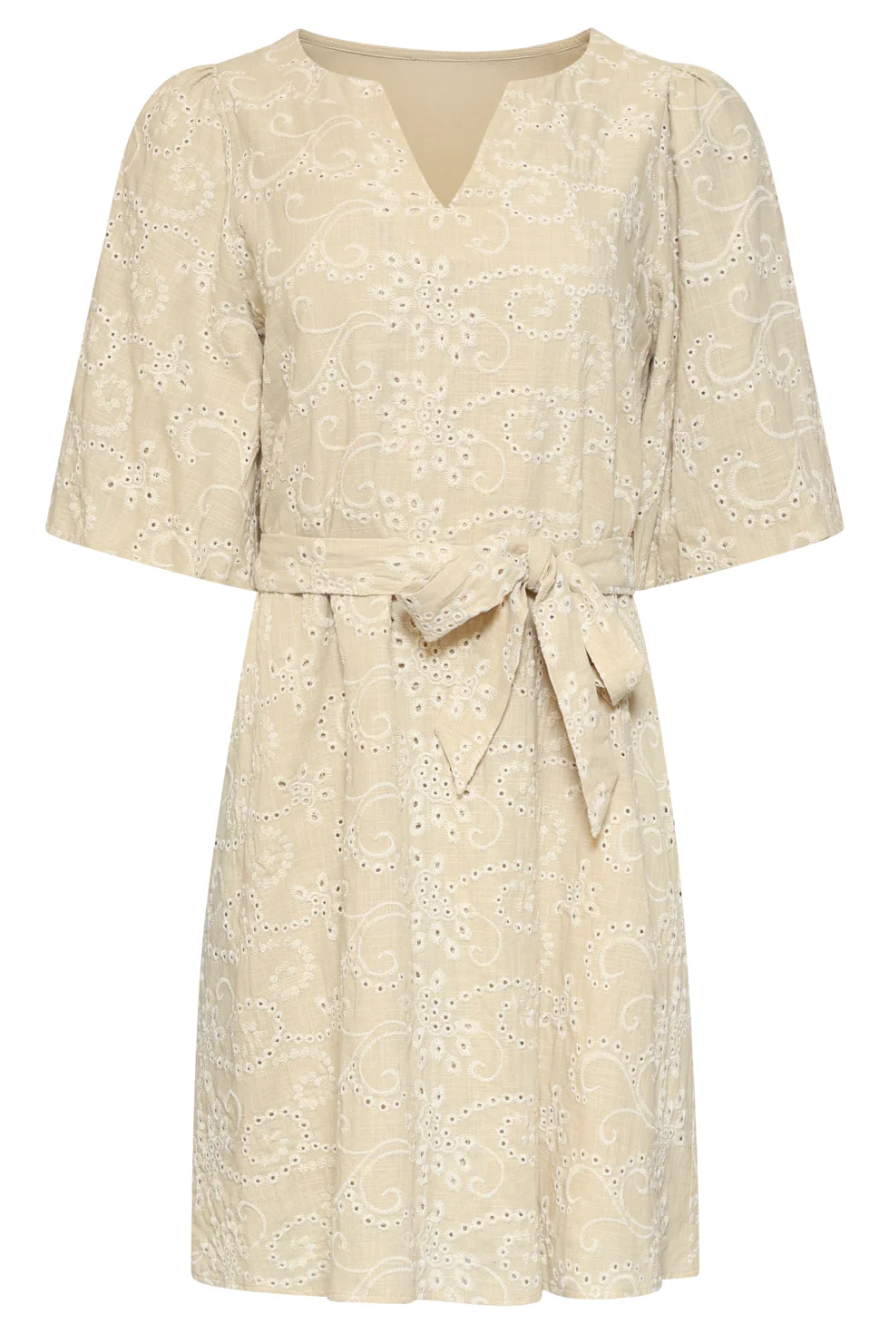 Beige Jurk Met Broderie Borduur | Sand - Image 4
