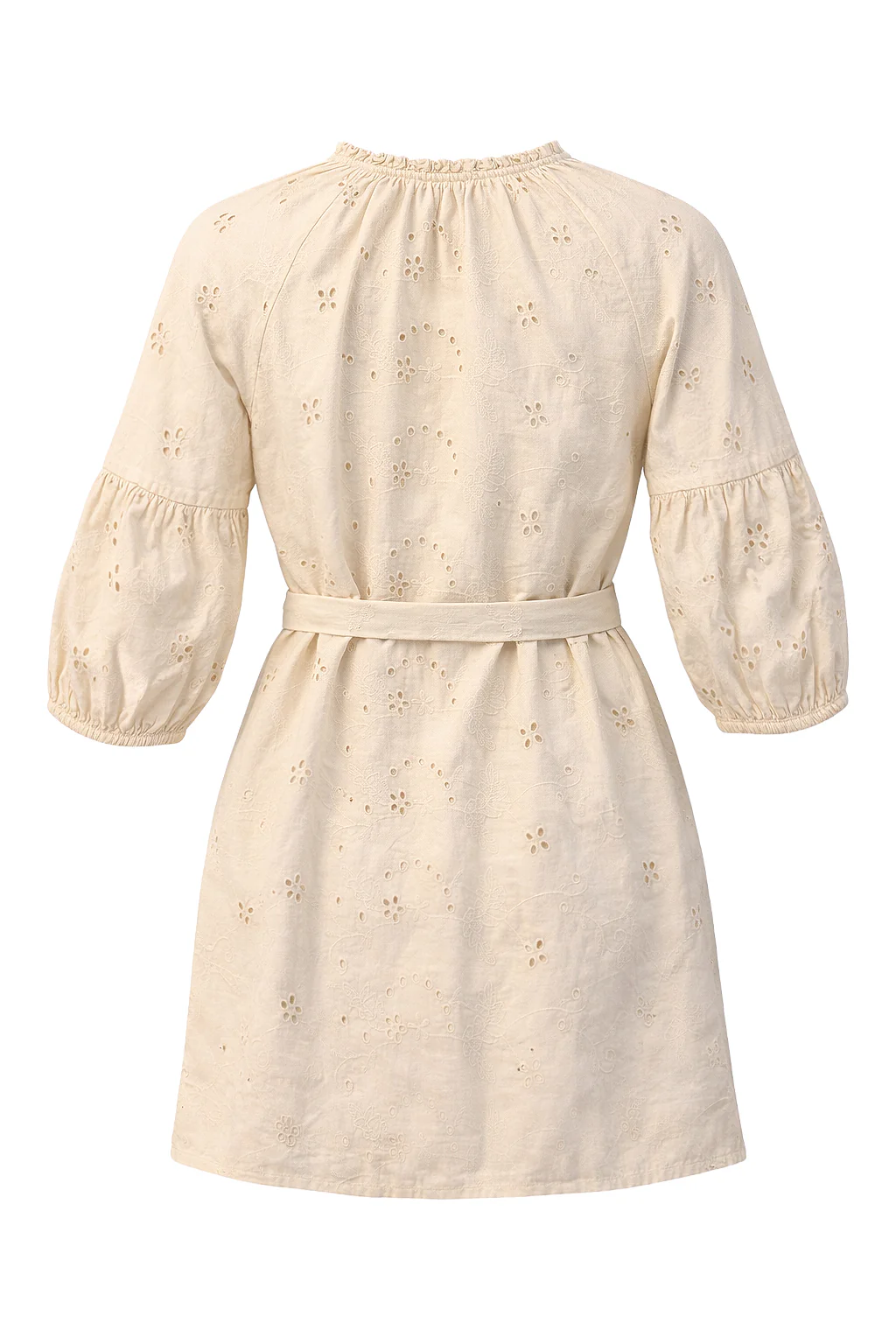 Beige Jurk Met Broderie En Strikceintuur | Off White - Image 7