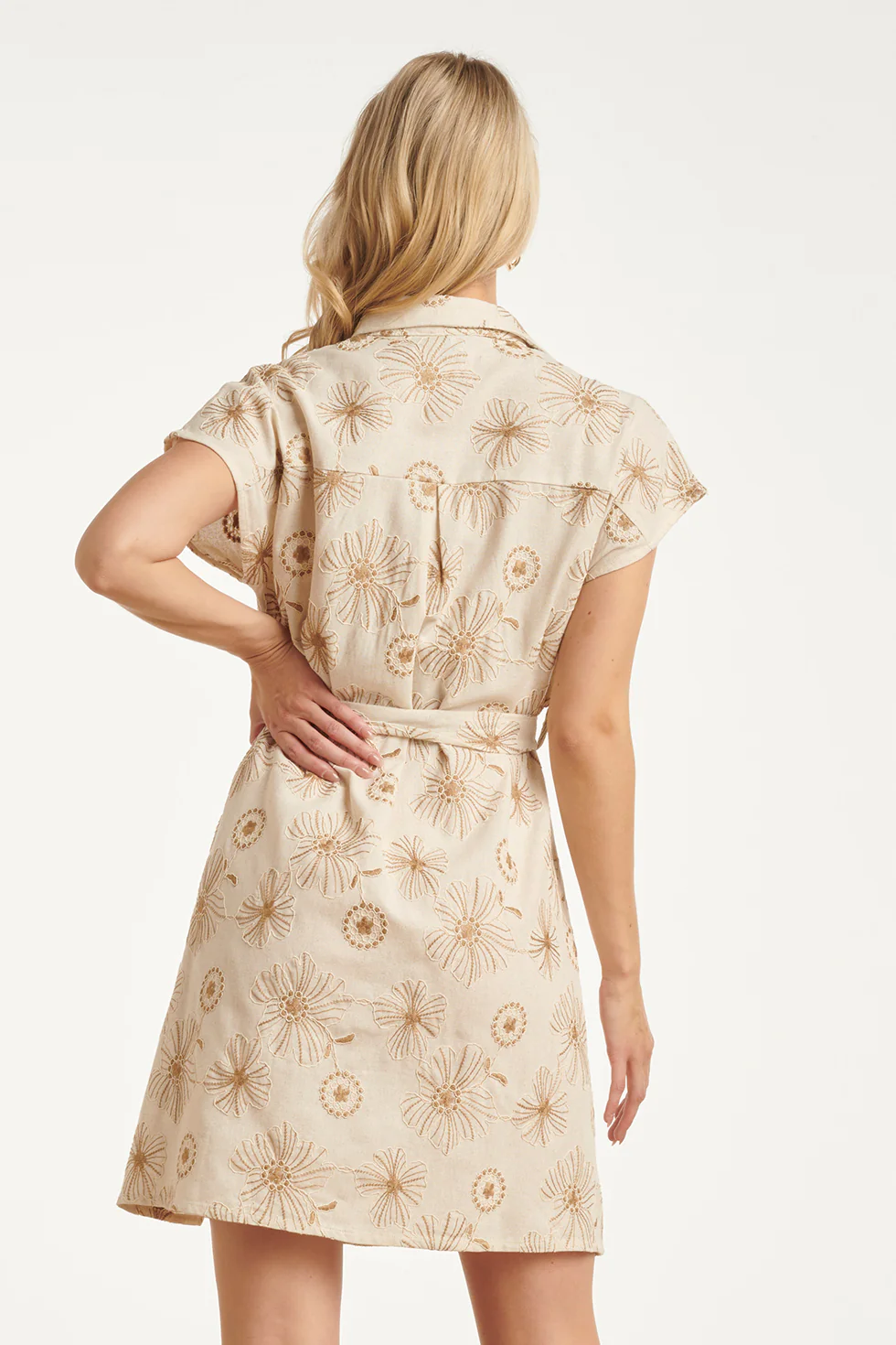 Beige Jurk Met Geborduurde Bloemen En Tailleceintuur | Sand - Dark Sand - Image 12