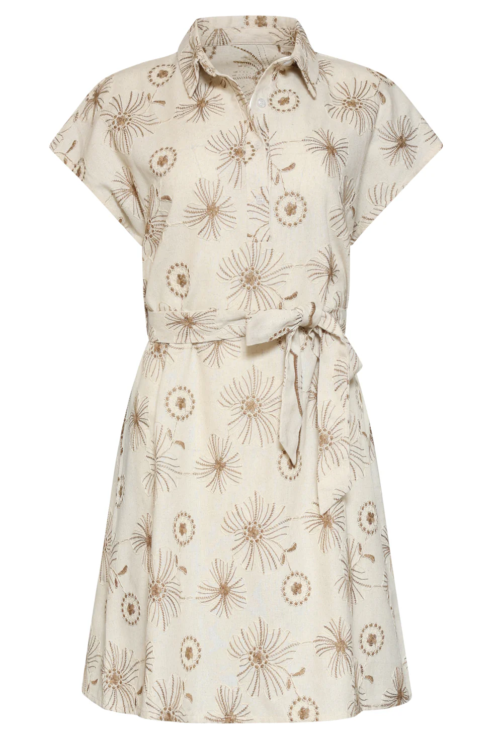 Beige Jurk Met Geborduurde Bloemen En Tailleceintuur | Sand - Dark Sand - Image 4