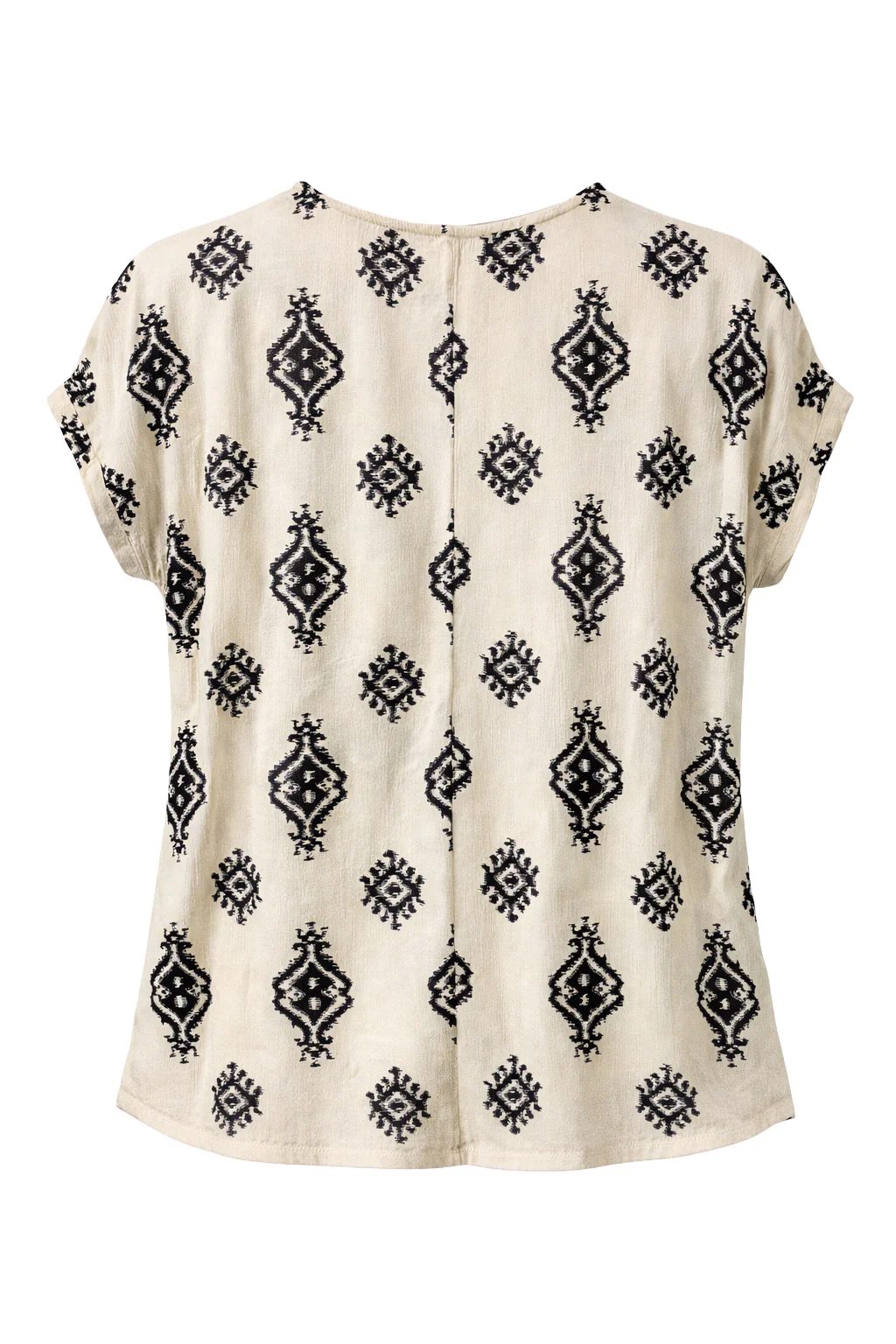Beige Top Met Zwarte Aztec Print En V-Hals | Black White - Image 7