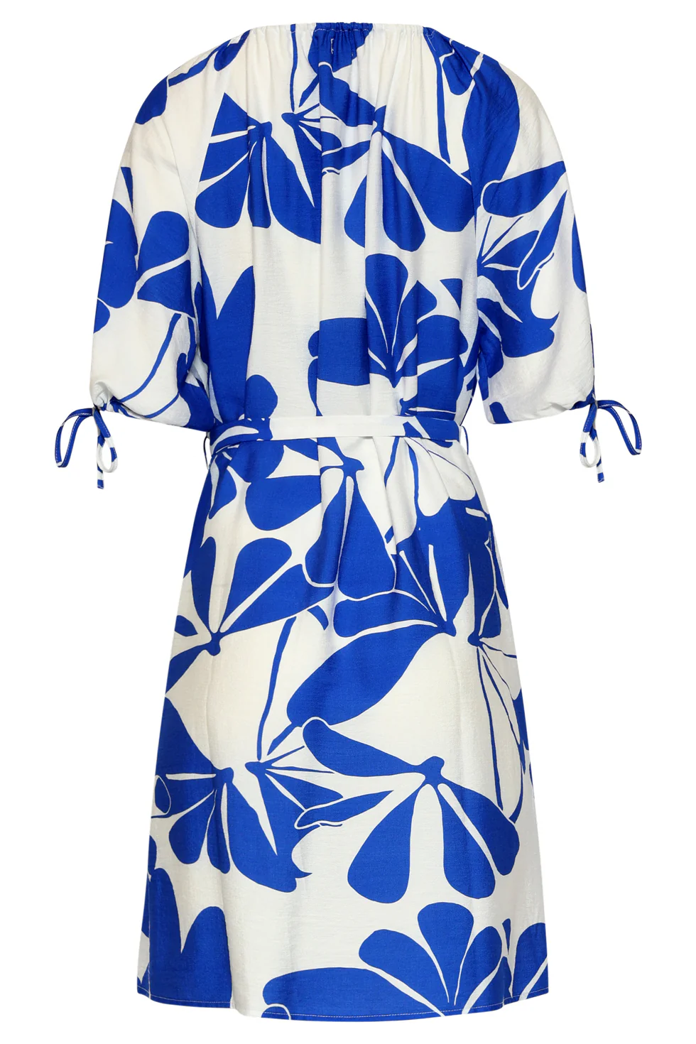 Blauw En Wit Korte Jurk Met Abstracte Bloemenprint | Cobalt - White - Image 8