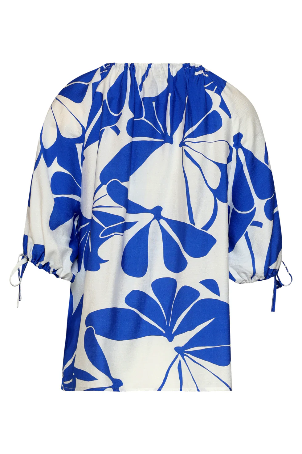 Blauw En Wit Top Met Bloemenprint En Strikdetails | Cobalt - White - Image 8