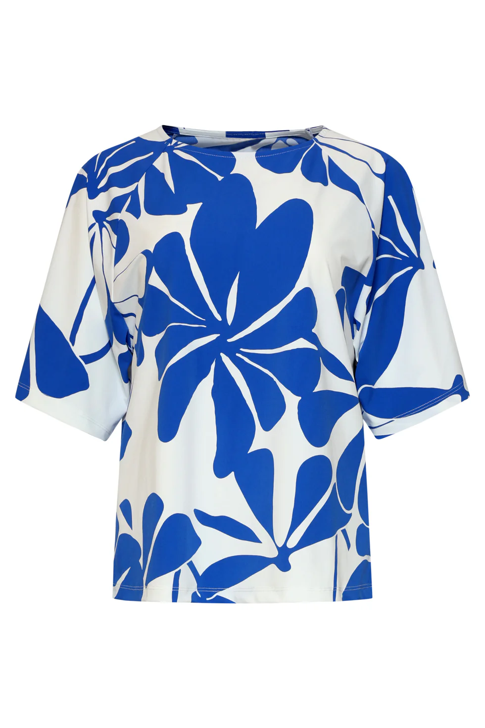 Blauw-Witte Travel Top Met Grafische Bloemenprint | Cobalt - White - Image 2