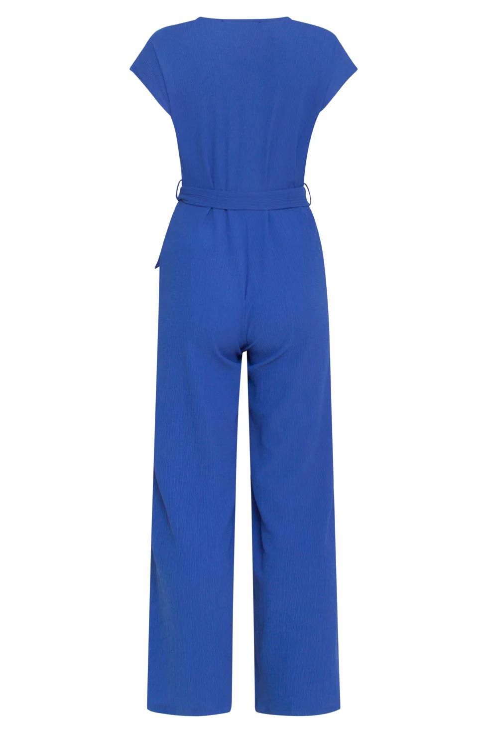 Blauwe Jumpsuit Met Overslag V-Hals En Tailleceintuur | Blue - Image 7