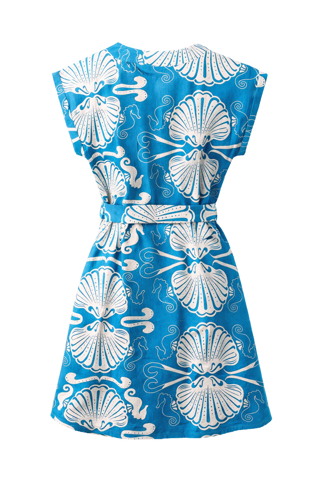 Blauwe Jurk Met Witte Schelpenprint En Ceintuur | Cobalt - White - Image 7