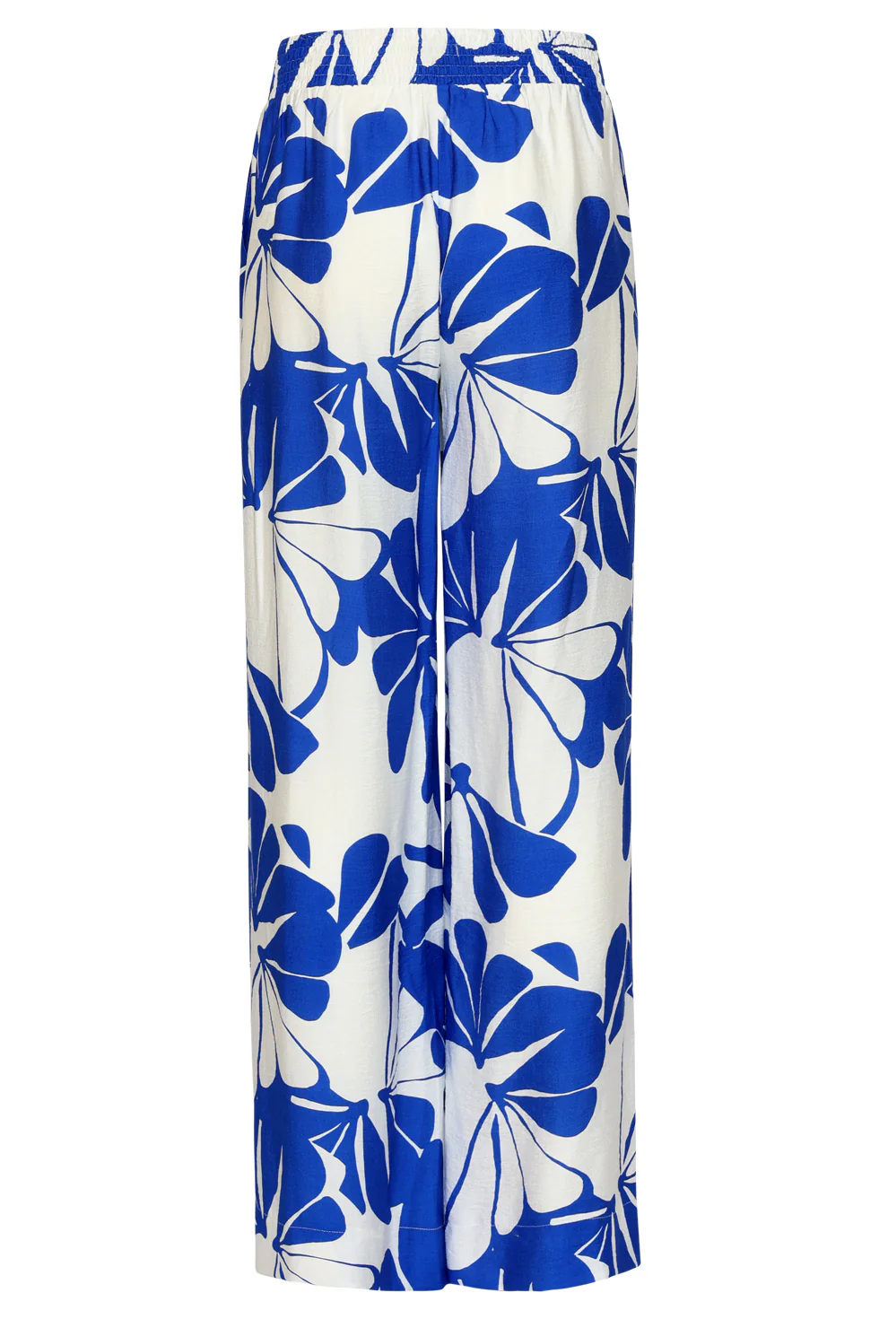 Blauwe Palazzo Broek Met Witte Bloemenprint En Elastische Taille | Cobalt - White - Image 8