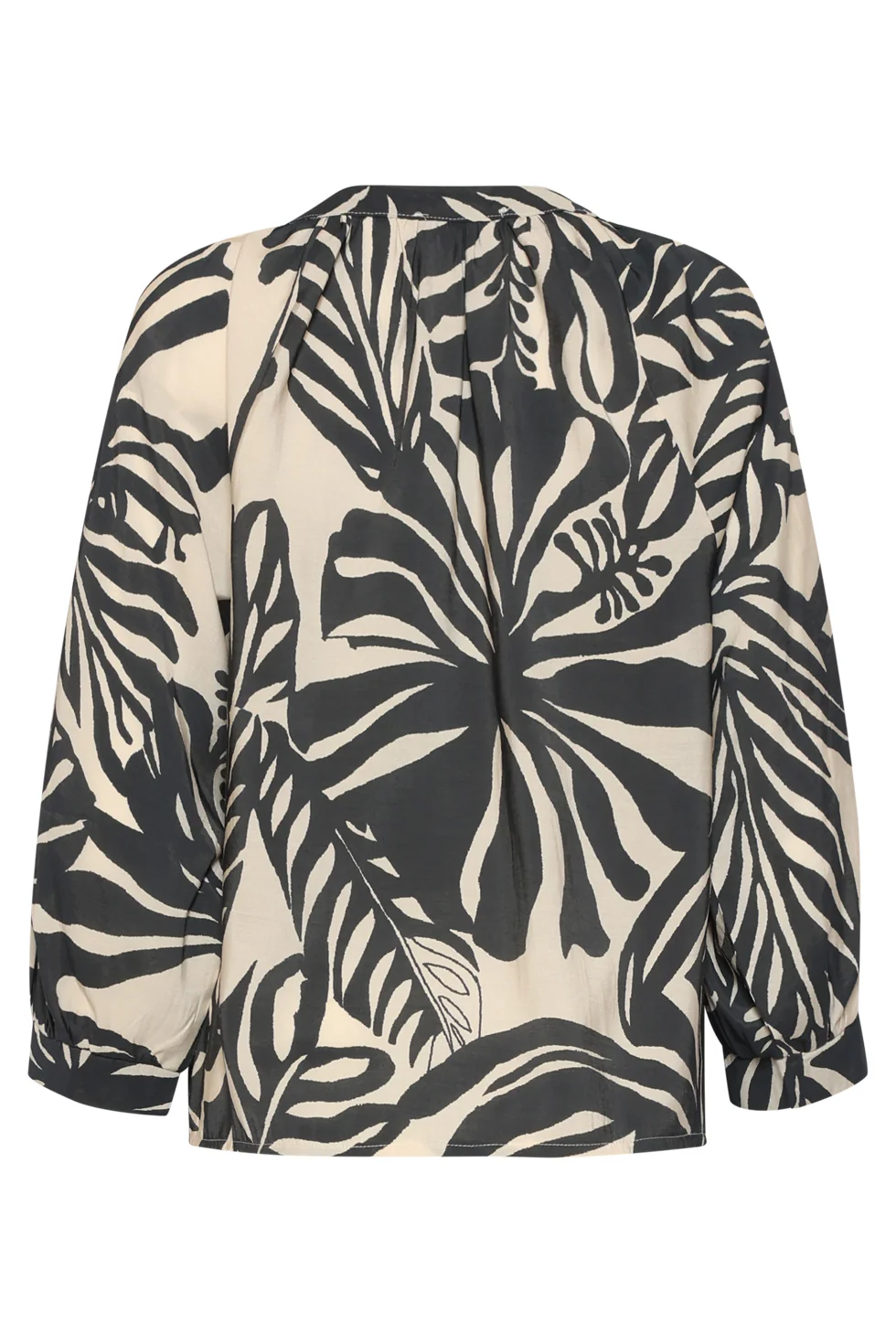 Blouse Met Bladprint En Knoopdetails In Zwart En Ecru | Off White - Black - Image 14