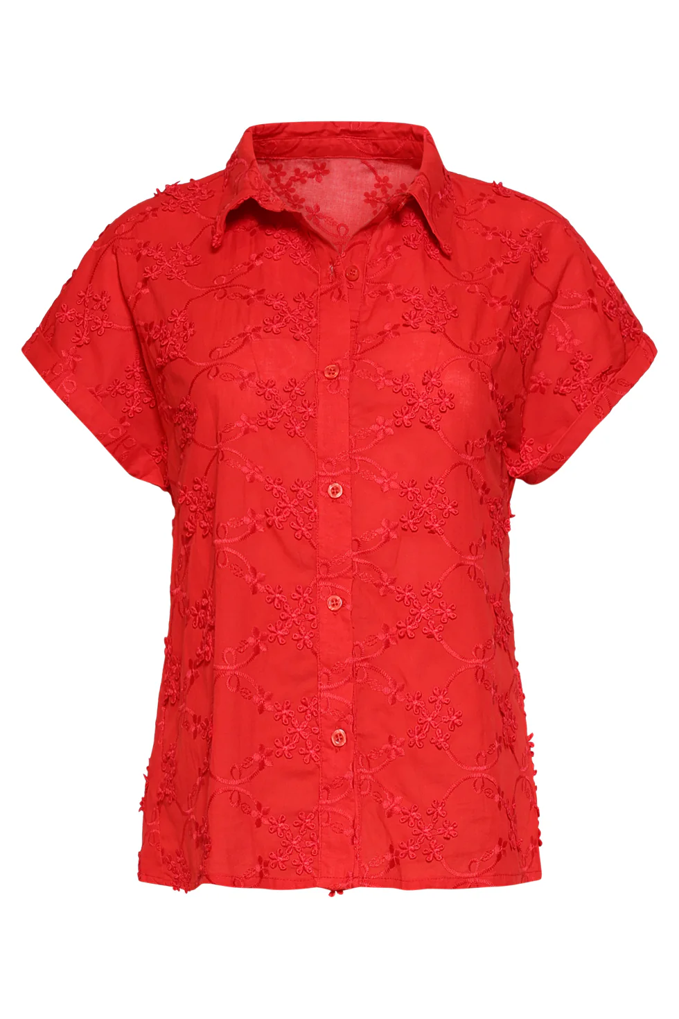 Blouse Met Bloemen Borduursel En Korte Mouwen | Red - Image 2