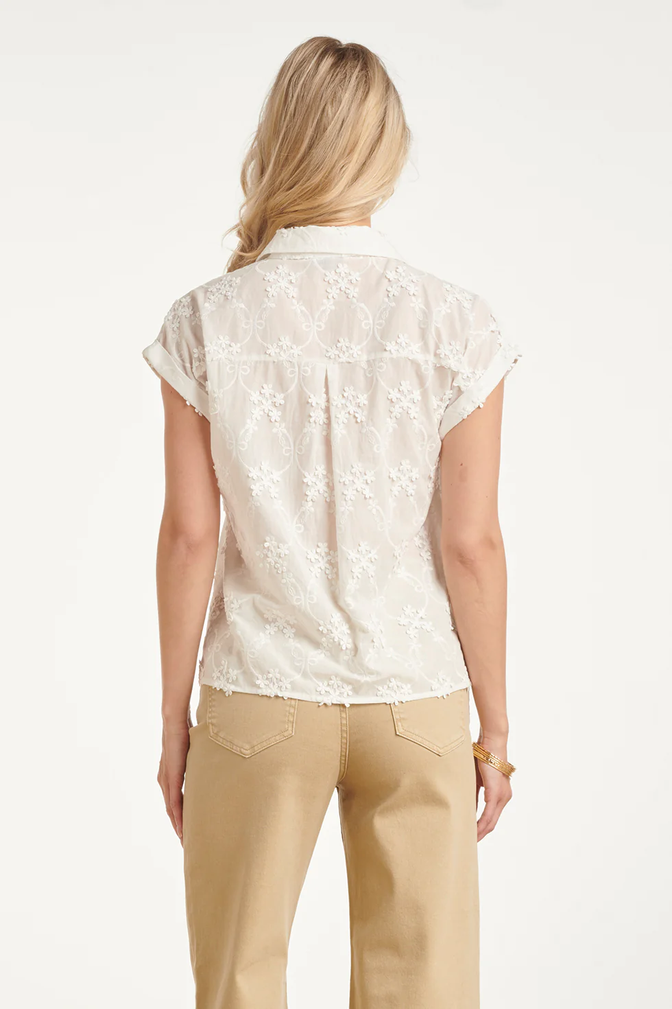 Blouse Met Bloemen Borduursel En Korte Mouwen | White - Image 6
