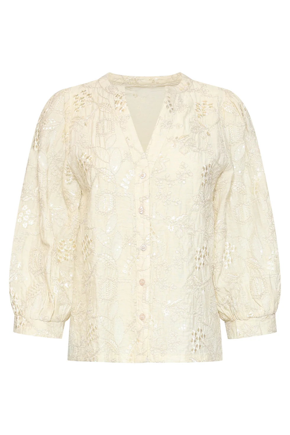 Blouse Met Borduurdetails En Pailletten En 3/4 Mouwen | Off White - Silver - Image 4