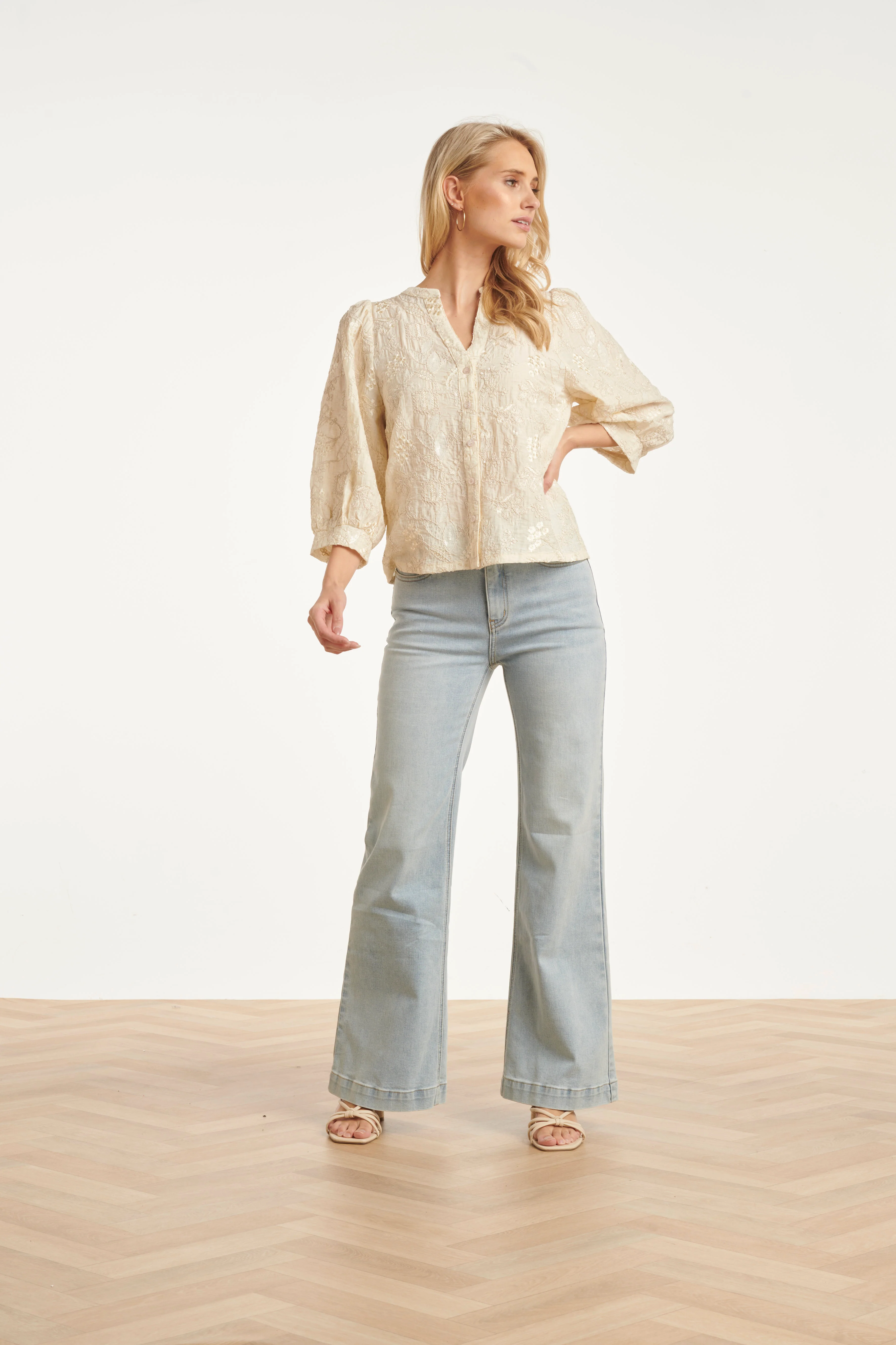 Blouse Met Borduurdetails En Pailletten En 3/4 Mouwen | Off White - Silver - Image 6