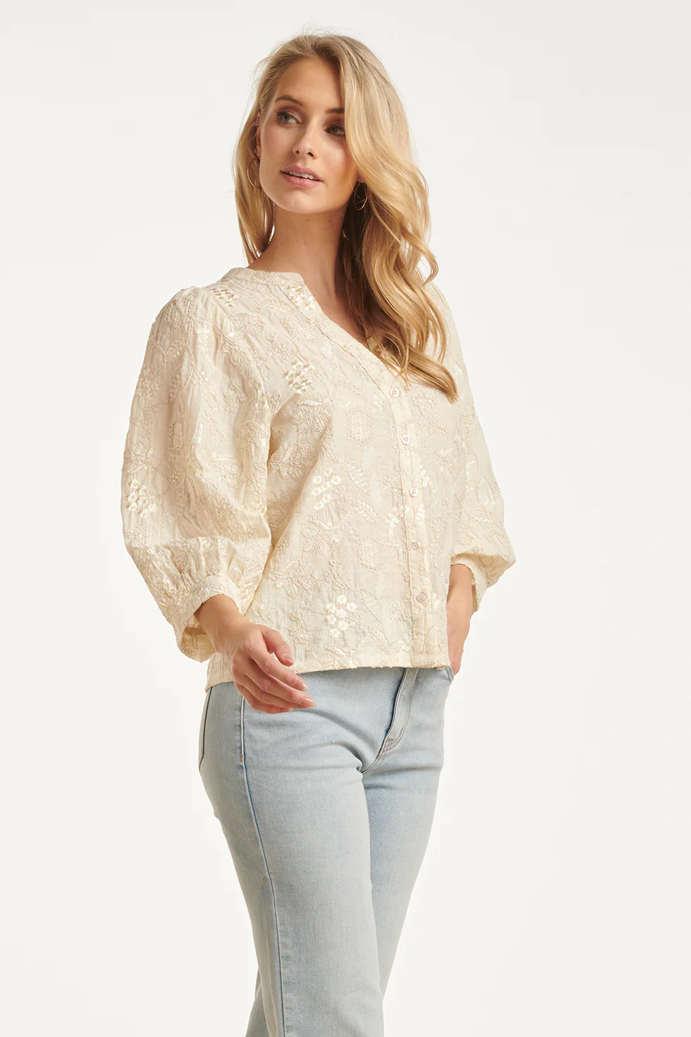 Blouse Met Borduurdetails En Pailletten En 3/4 Mouwen | Off White - Silver - Image 8