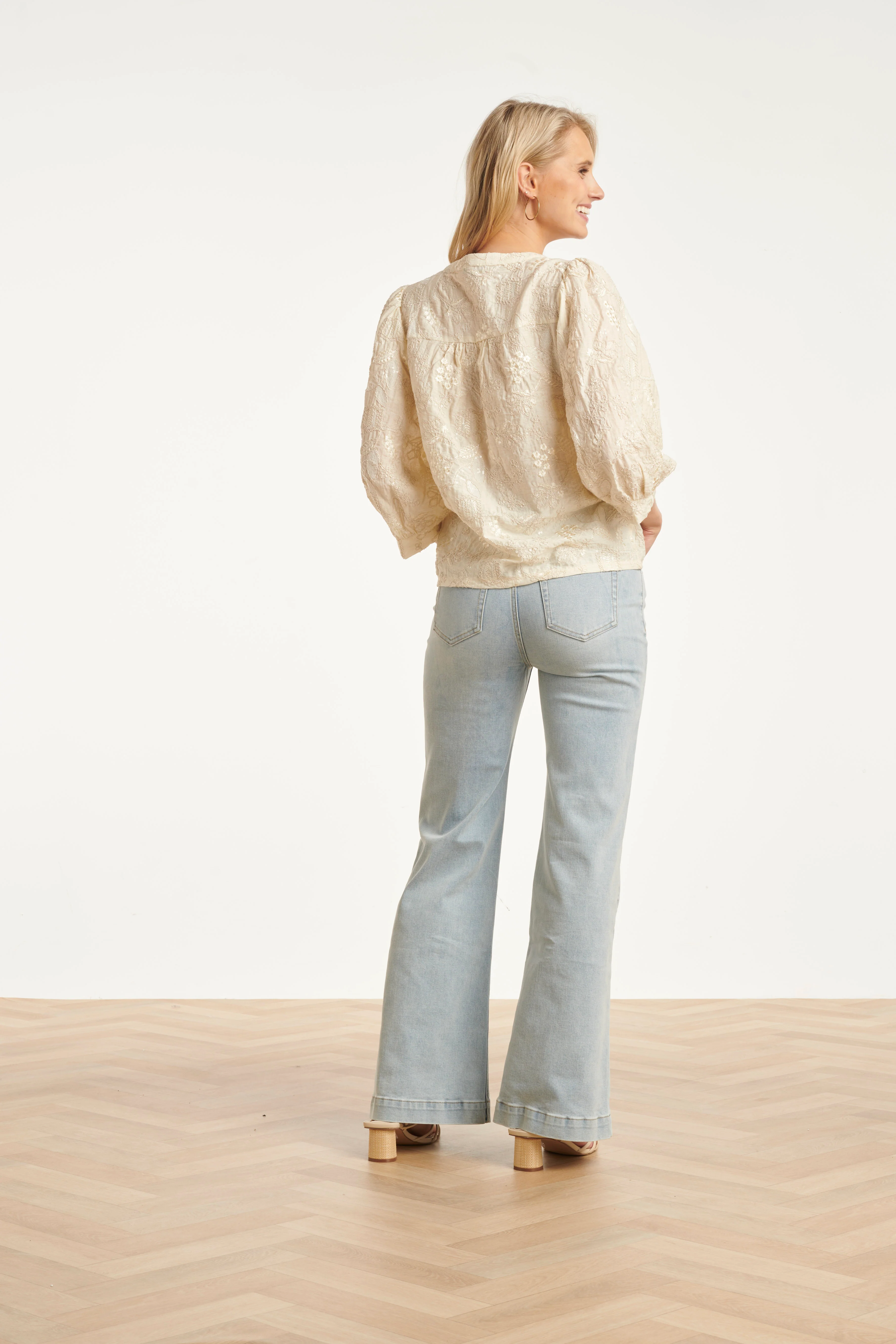 Blouse Met Borduurdetails En Pailletten En 3/4 Mouwen | Off White - Silver - Image 9