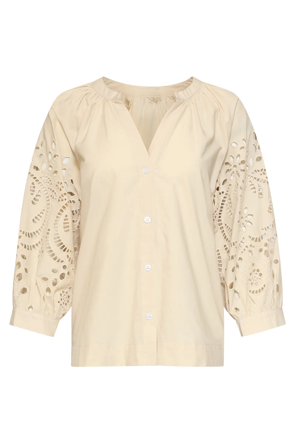 Blouse Met Broderie Pofmouw Detail | Sand - Image 3