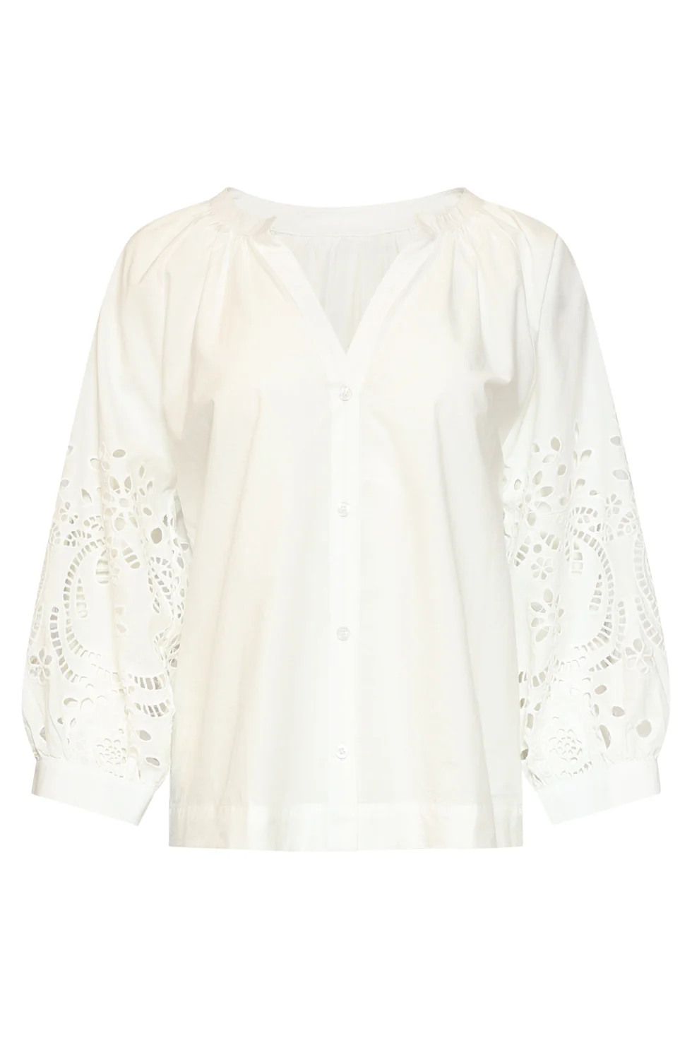 Blouse Met Broderie Pofmouw Detail | White - Image 3