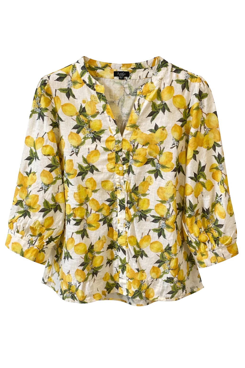 Blouse Met Citroenprint In Geel En Groen En Knoopsluiting | Off White - Yellow - Image 2