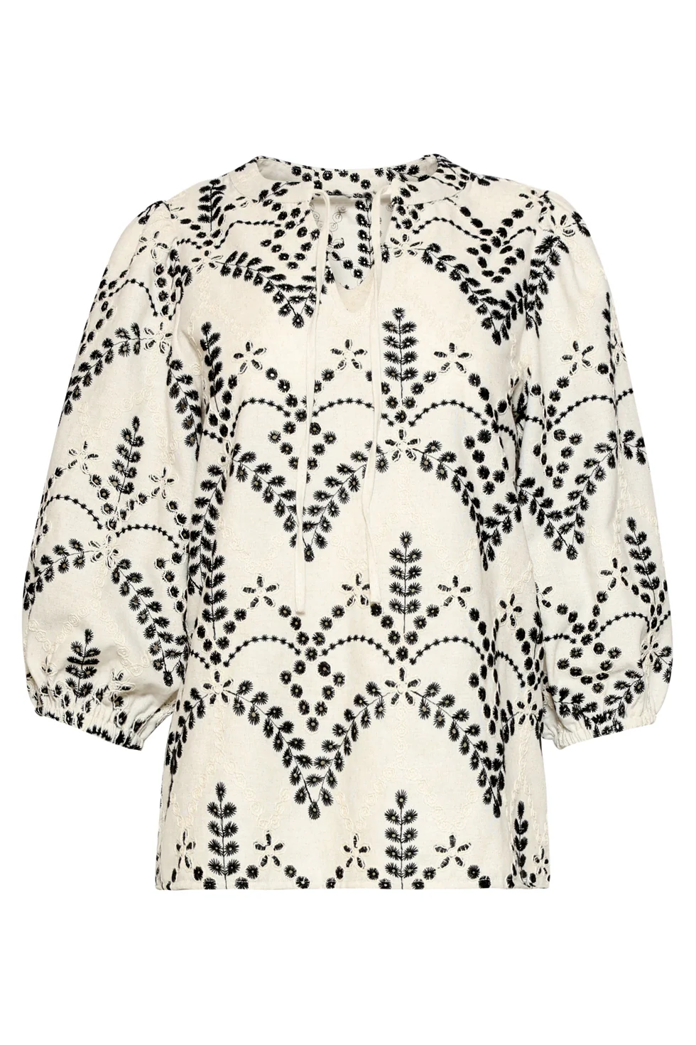 Blouse Met Gedetailleerd Borduurwerk En Ballonmouwen | Sand - Black - Image 2
