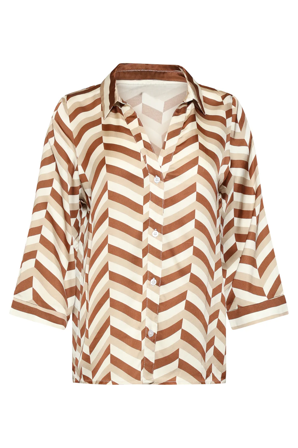Blouse Met Grafische Chevron Print | Brown - Dark Sand - Image 2