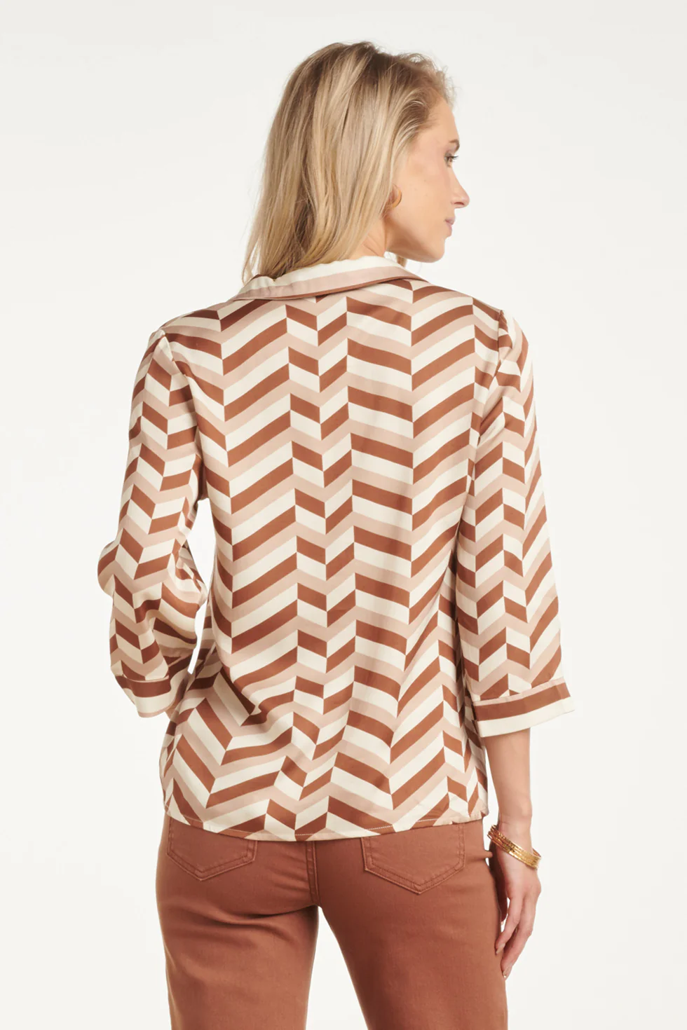 Blouse Met Grafische Chevron Print | Brown - Dark Sand - Image 7