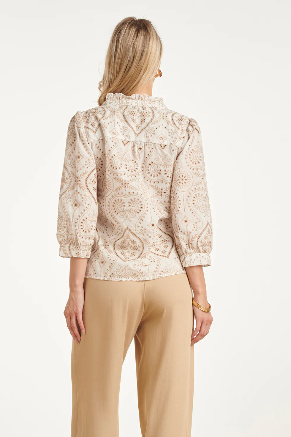 Blouse Met Paisley Borduurwerk En Ruches | White - Dark Sand - Image 6
