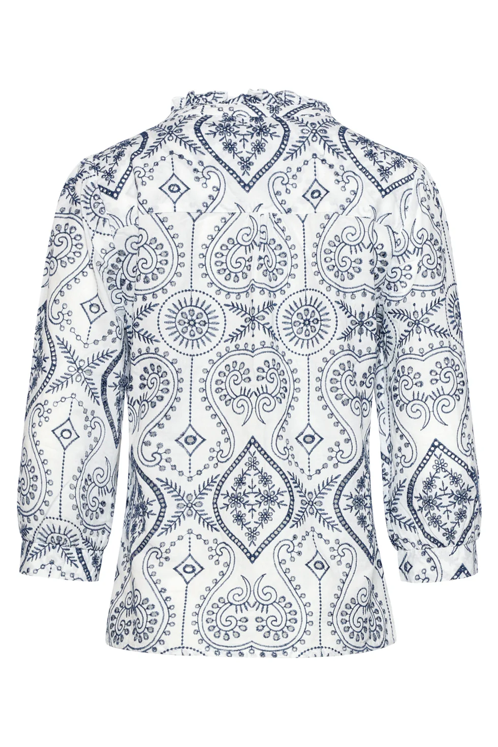 Blouse Met Paisley Borduurwerk En Ruches | White - Navy - Image 7