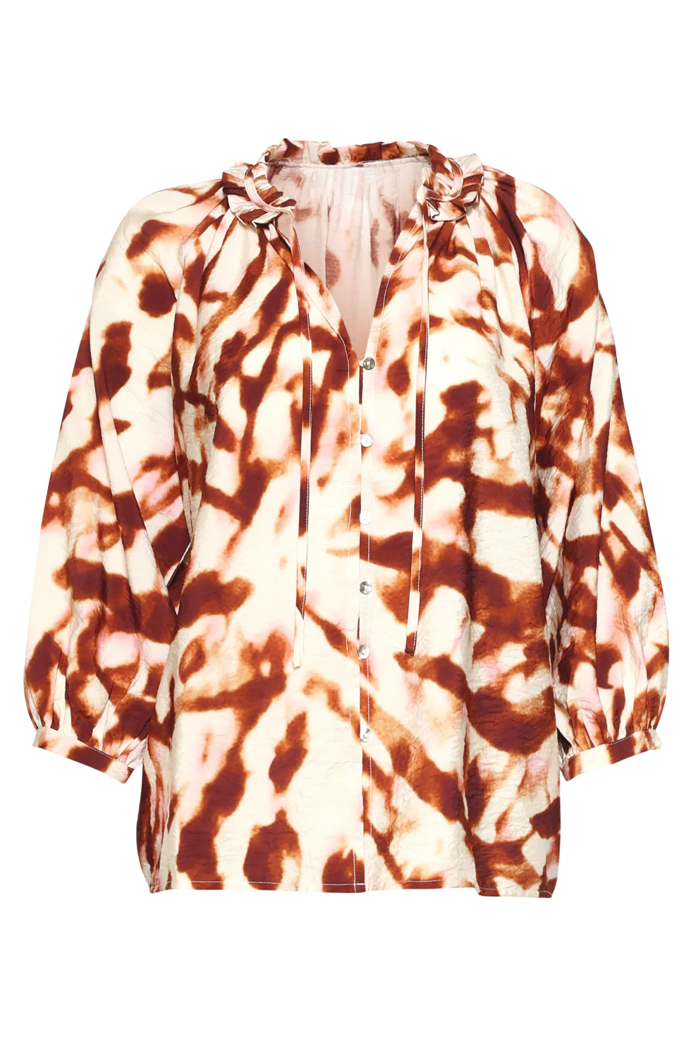 Blouse Met Tie-Dye Look En Ruches In Bruin En Roze | Brique - Muticolour - Image 2