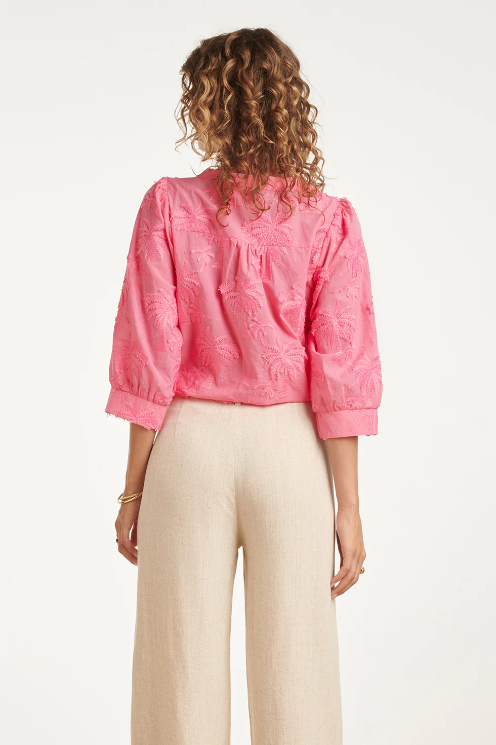 Blouse Met Tropisch Palmborduursel | Old Pink - Image 6