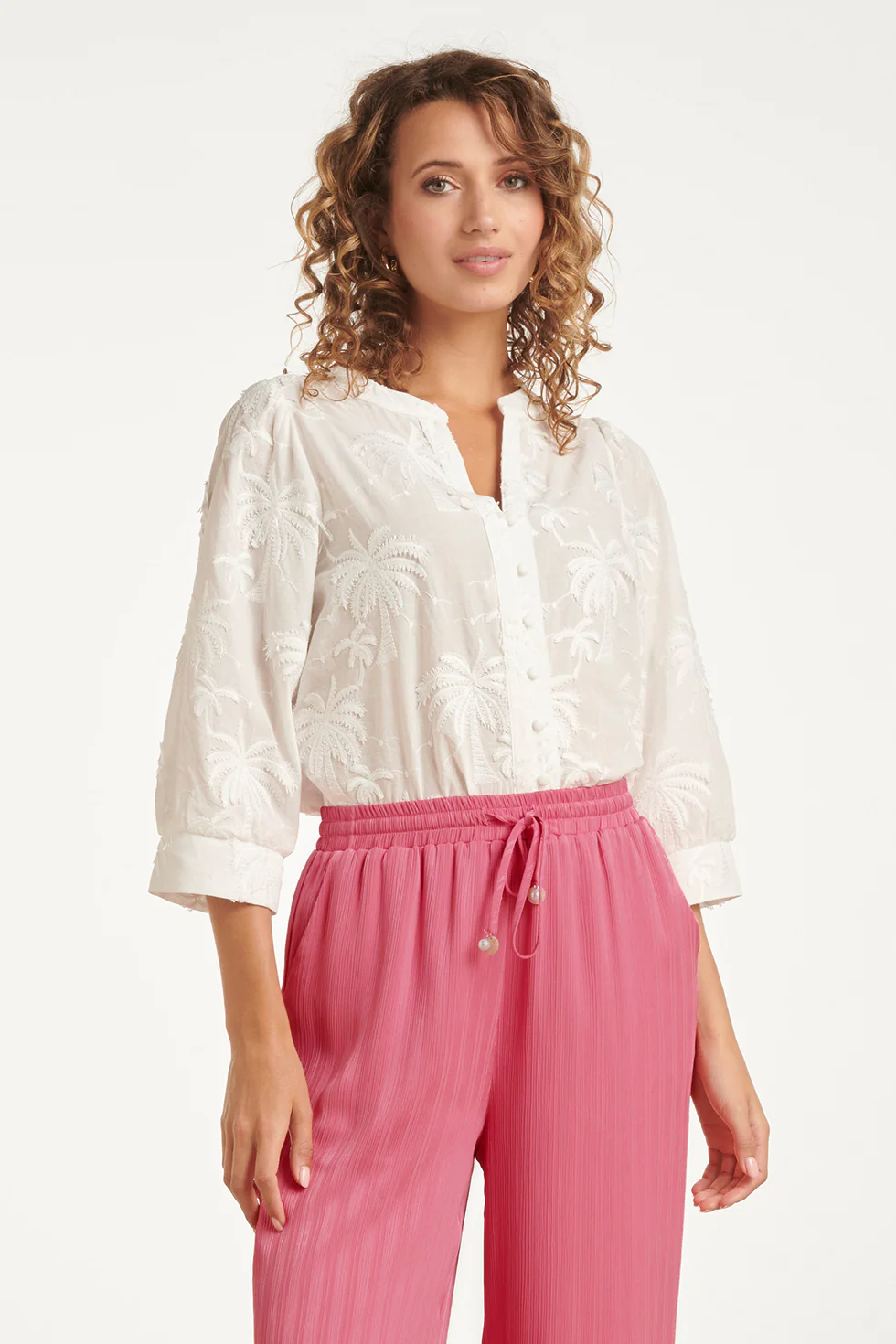 Blouse Met Tropisch Palmborduursel | White - Image 4