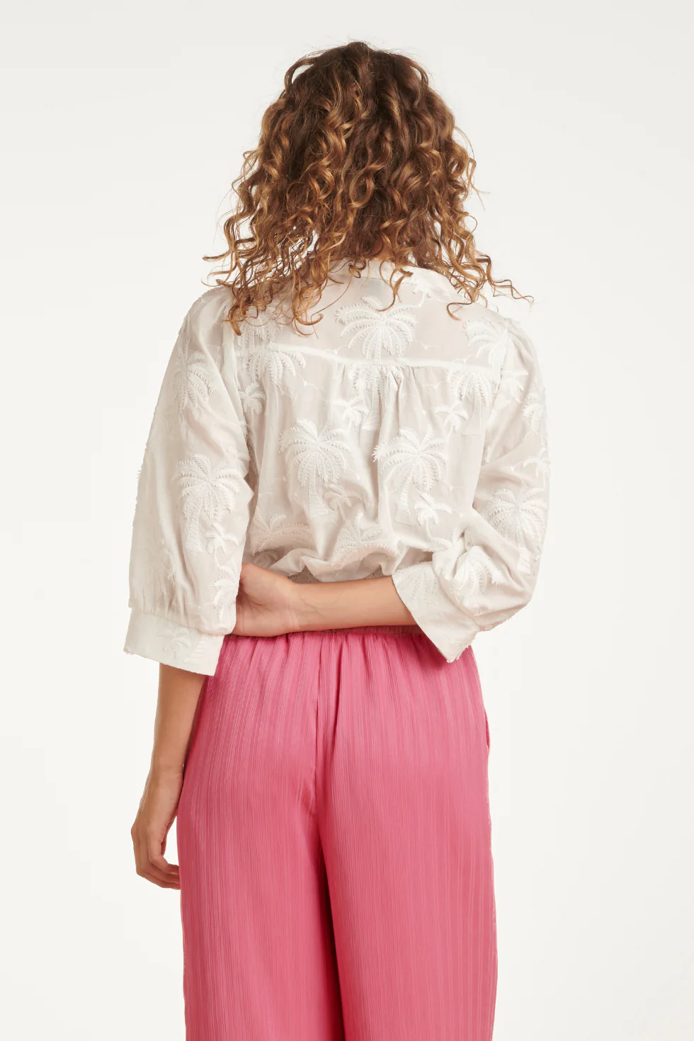 Blouse Met Tropisch Palmborduursel | White - Image 6