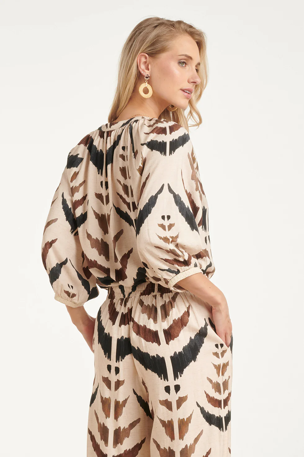 Blouse Met V-Hals En Grafische Aztec Print | Sand - Muticolour - Image 5